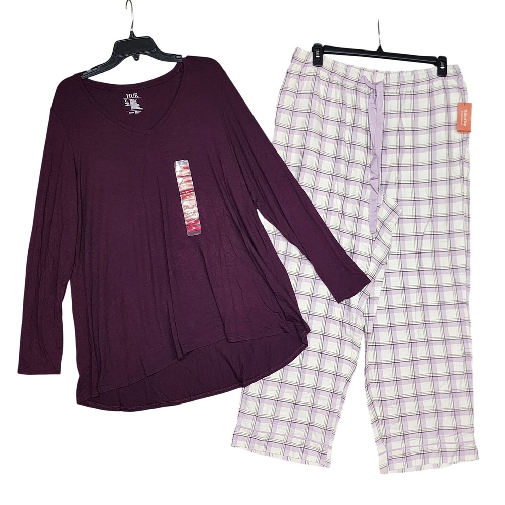 Women's Pajama Set Loungewear Set V-Neck Top Plaid Pajama Pants Set XL/1X NEW
